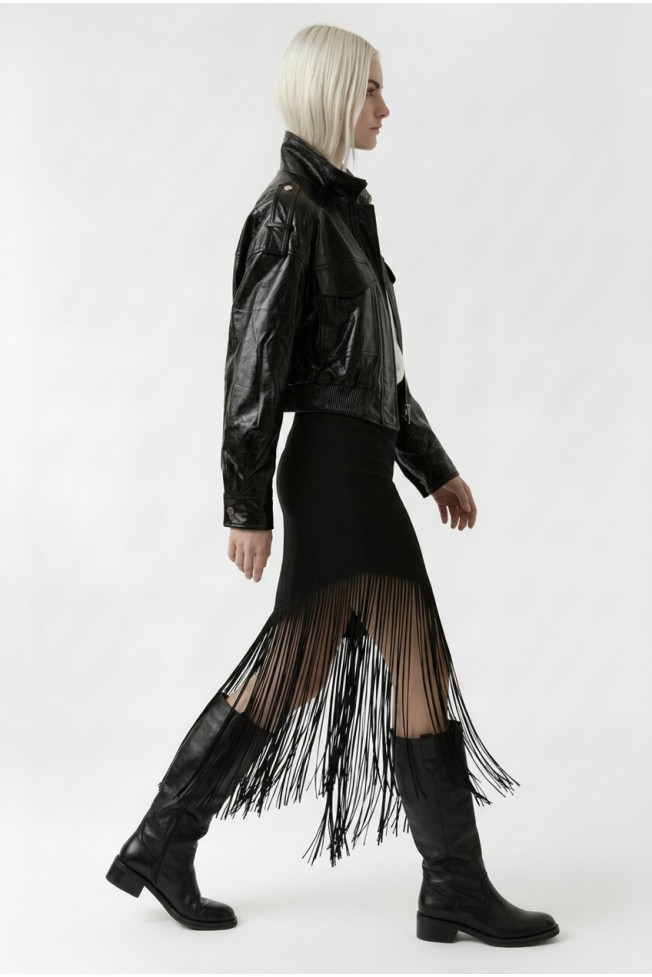 CROP FAUX LEATHER JACKET WITH ELASTIC WAIST