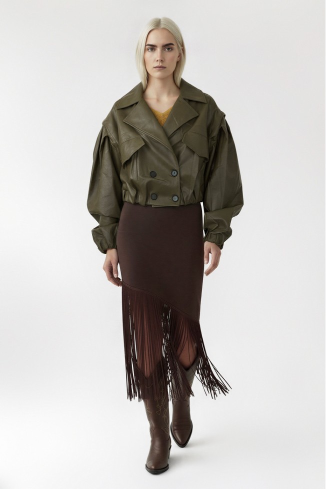 CROP CROSS-BACK FAUX LEATHER JACKET