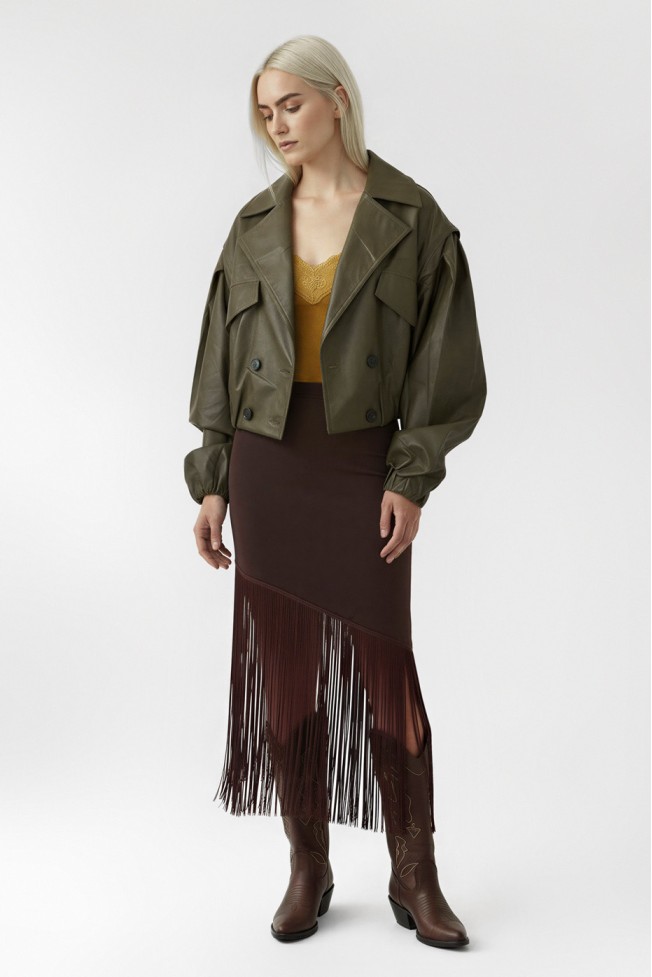 CROP CROSS-BACK FAUX LEATHER JACKET