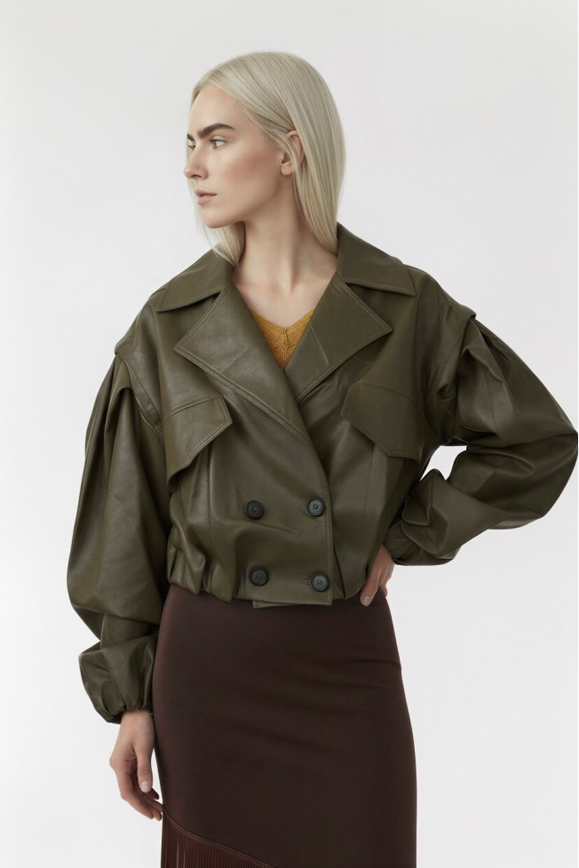 CROP CROSS-BACK FAUX LEATHER JACKET