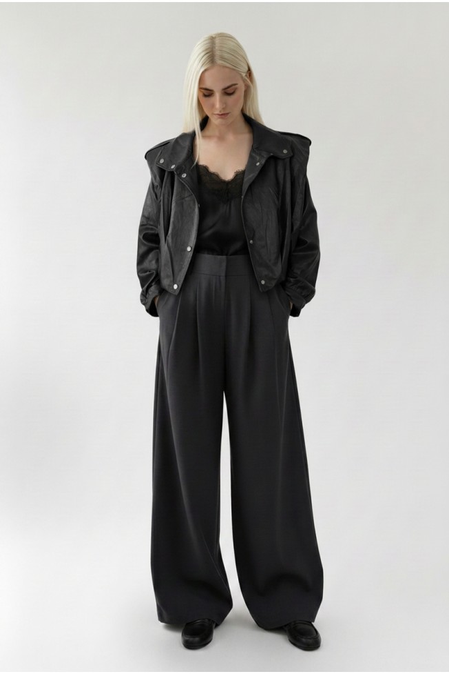 FAUX LEATHER JACKET WITH STRONG SHOULDERS