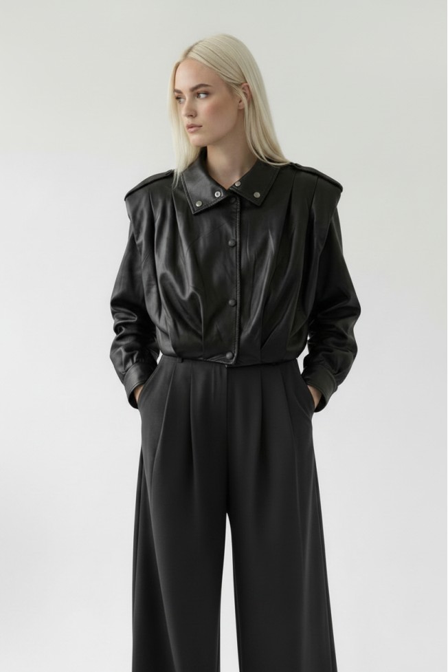 FAUX LEATHER JACKET WITH STRONG SHOULDERS