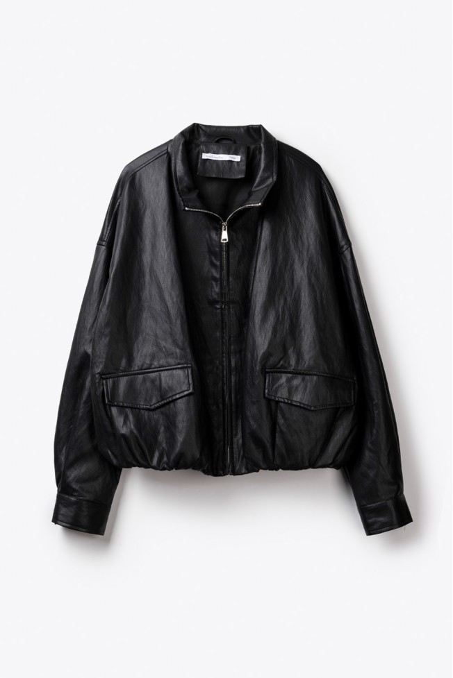 LEATHER JACKET WITH HOOD