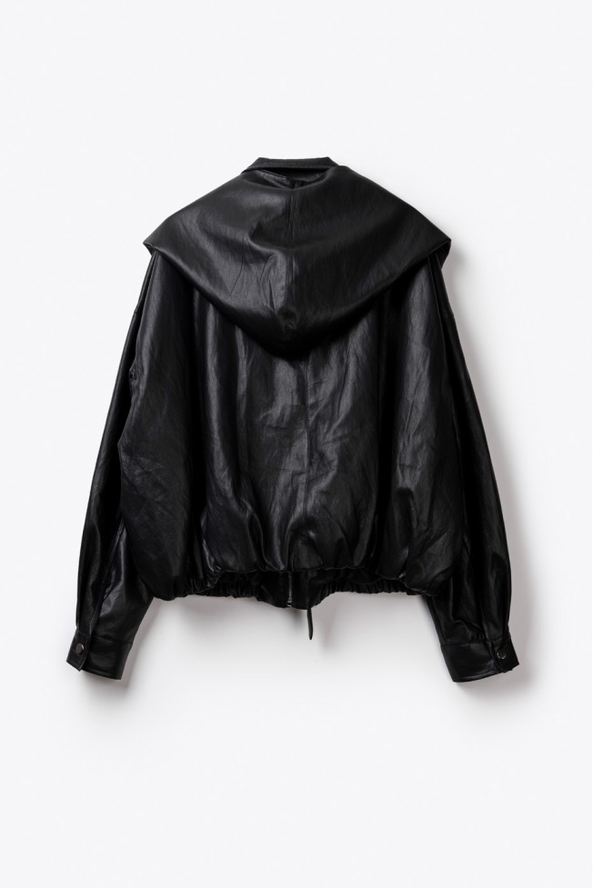 LEATHER JACKET WITH HOOD