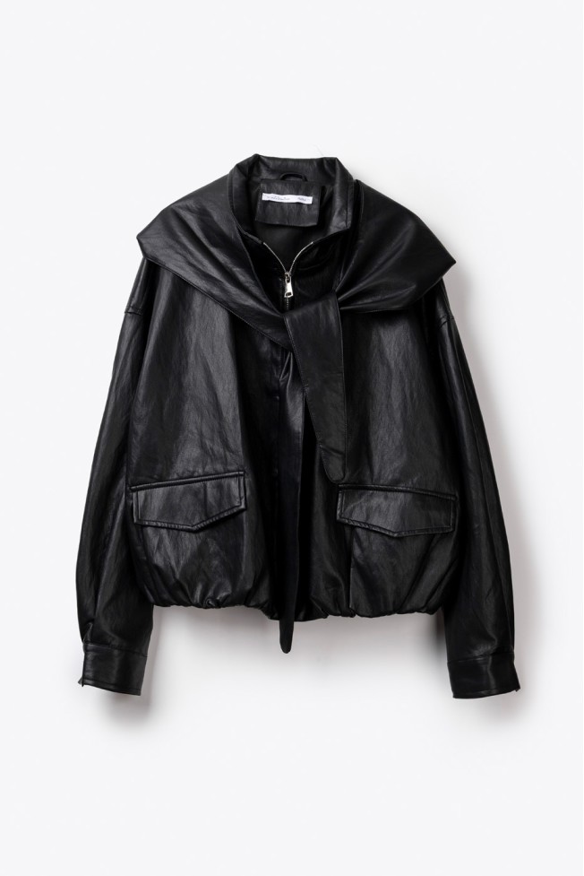 LEATHER JACKET WITH HOOD