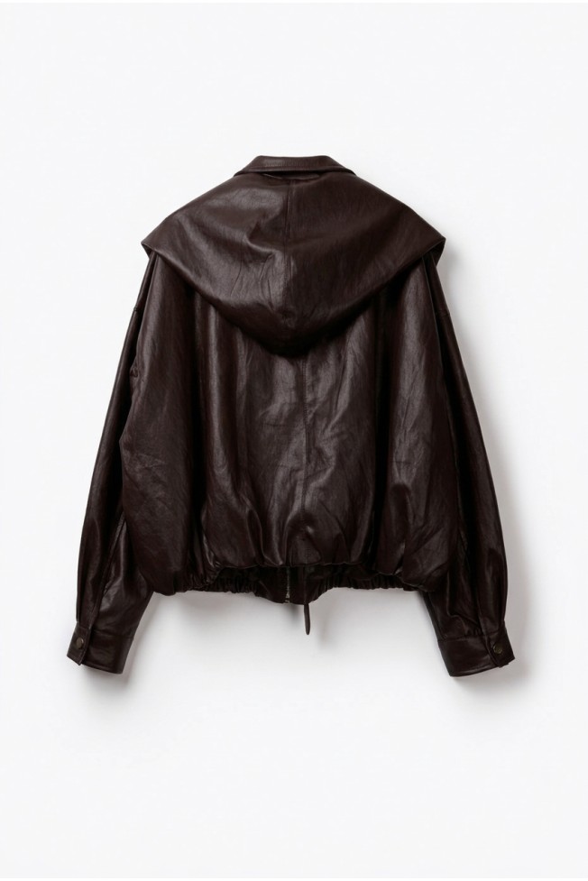 LEATHER JACKET WITH HOOD