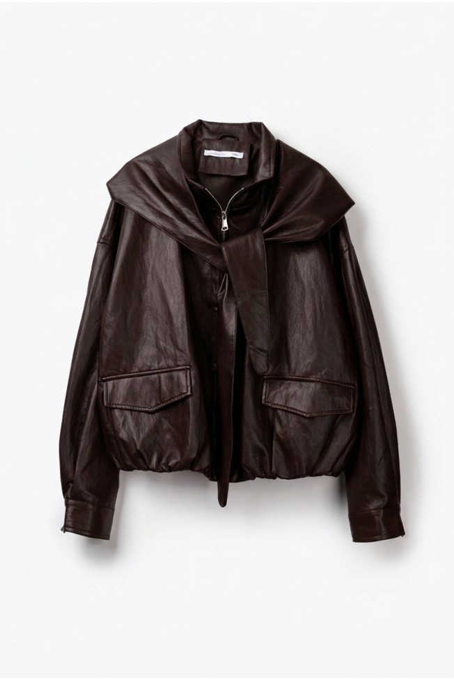 LEATHER JACKET WITH HOOD