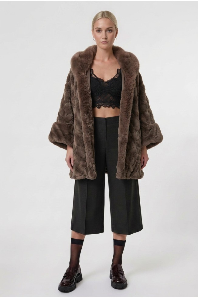 TEXTURED FAUX FUR CAPE